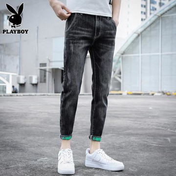 花花公子牛仔褲男士潮流帥氣修身小腳褲秋季休閑復古長褲子男秋款