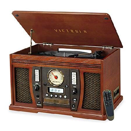 Victrola VTA-750B Nostalgic Aviator 7-in-1 Turntable Wooden Entertainment Center with Bluetooth, Mahogany by Victrola