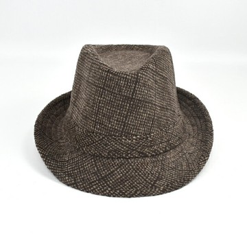 紳士帽 咖啡色格線毛呢材質【NHB23】