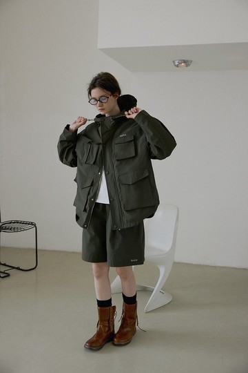 北歐露營風 多口袋沖鋒衣外套短褲套裝