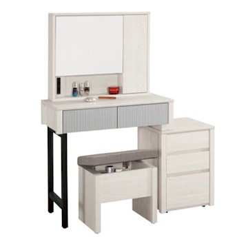 文創集 克萊2.7尺開合鏡面可伸縮鏡台/化妝台組合(含化妝椅)-80-110x40x134cm免組