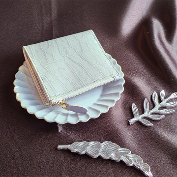 真皮拼色拉鍊短夾 鱷魚壓紋 雙色羊皮夾層