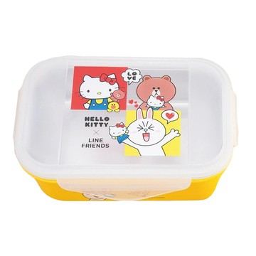 Hello Kitty 凱蒂貓 x Line Friends 不鏽鋼三格隔熱餐盒  透明色 + 黃色  1盒
