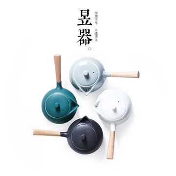 昱器 粗陶側把茶壺家用簡約過濾單壺日式功夫茶具陶瓷泡茶壺小號