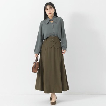 造型腰封設計後鬆緊長裙 MISS