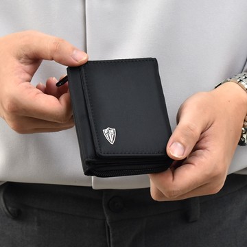 短夾 黑色盾牌三折尼龍皮夾 【NWB25】