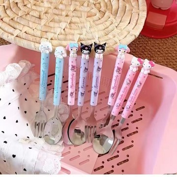 免運✨一人食餐具 筷子湯匙組 可愛餐具組 三件套 勺子叉子 折疊 卡通可愛餐具套裝美樂蒂餐具盒套裝三件套庫洛米勺子叉子