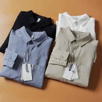 日系中性風！工裝長袖襯衫男女情侶款純棉牛津紡白色襯衣外套男裝