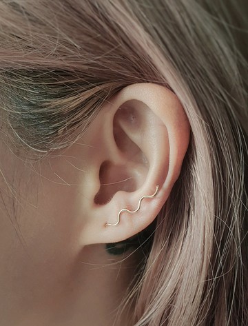 SV925/14KGF 3 WAY 小波浪 攀爬耳環 耳夾耳針多用