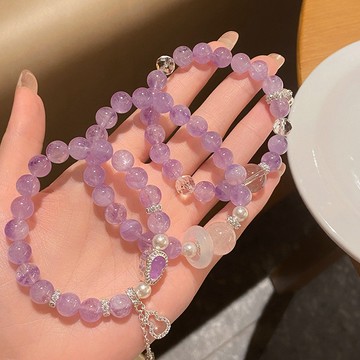 台灣出貨 手串 手鏈 串珠 僊女風清新甜美天然薰衣草紫水晶手鏈輕奢高級感葫蘆福祿花神手串