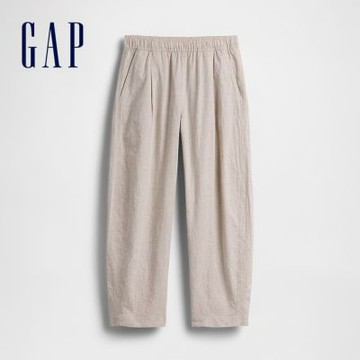 【GAP】亞麻混紡易穿筒形褲-亞麻米色/經典黑/新款米白/大地棕(877627)