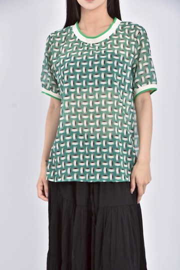 (M) 衣珈珈雪紡花紋透膚綠色短袖上衣
