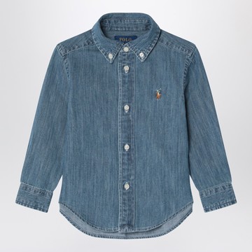 Blue denim button-down shirt