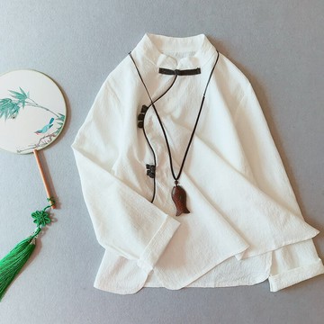 中國風女裝文藝復古棉麻襯衫女春秋長袖亞麻襯衣中式盤扣禪意茶服