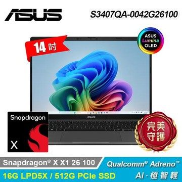 【ASUS 華碩】S3407QA-0042G26100 14吋 X1 AI筆電 夜幕灰