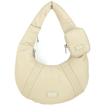 KENZO Kenzogo 品牌字母徽標尼龍手提/肩背半月包(附萬用包/卡其色)