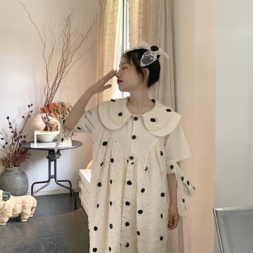 重工雪紡 剪花流蘇 娃娃領洋裝 別緻剪裁 寬鬆