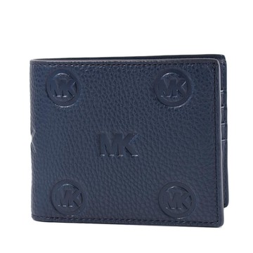 MICHAEL KORS 男款 Cooper 壓印LOGO荔枝紋八卡短夾附證件夾-藍色