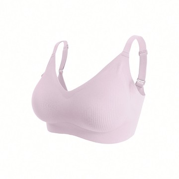 【集中美胸】包覆加強無痕無鋼圈內衣-直條 - XL / 藕粉