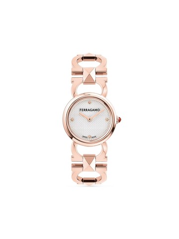 Ferragamo - Double Gancini Stud 25mm - women - Sapphire Crystal/Rose Gold Plated Stainless Steel - One Size - White