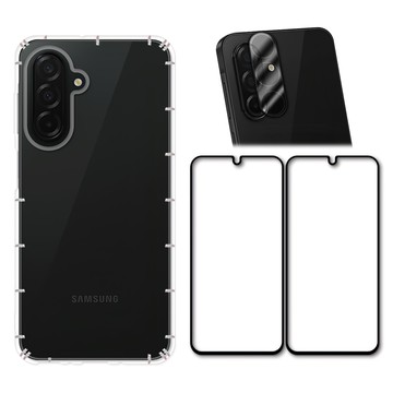 Red Moon 手機殼貼4件組 防摔手機軟殼 + 9H玻璃保貼 2個 + 3D全包鏡頭貼 SAMSUNG A26 5G適用  透明色  1組