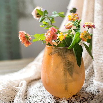 掬涵 羅馬黃珠光磨砂手工藝術玻璃瓶花瓶花器燭臺蠟杯裝飾擺件