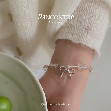 畢業禮物 交換禮物『韓國 冰山公主系 蝴蝶結白水晶 純銀手鍊系列』Rencontre 白水晶 東大門 純銀手鍊