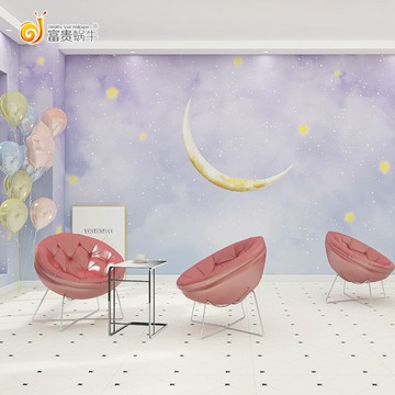 北歐夢幻漸變粉色星空壁紙兒童房臥室網紅餐廳墻紙天花板吊頂墻布