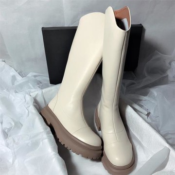 森嶼海巷 2025新款真皮厚底騎士高筒靴V口百搭氣質不過膝長靴女