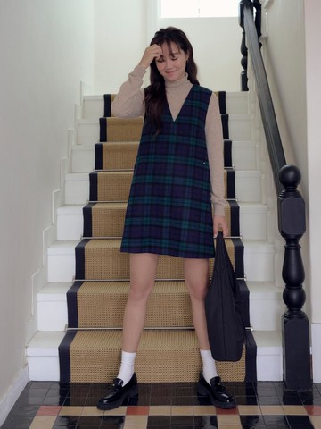 Wool Blend Check Mini Dress [Green]