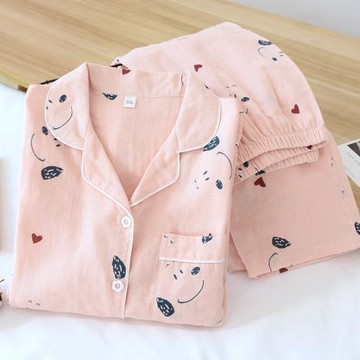 甜美日系純棉紗布睡衣女春秋季薄款長袖兩件套夏天青年家居服套裝