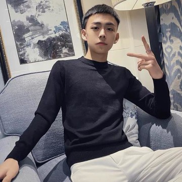 內搭男打底衫社會精神小伙毛衣網紅修身圓領純色線衣秋冬季針織衫