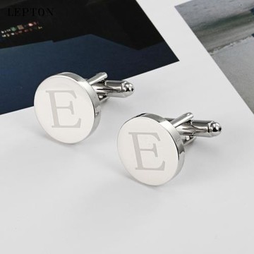 法式袖扣男士E字母袖扣領夾套裝A-Z英文字母襯衫cufflinks禮盒裝