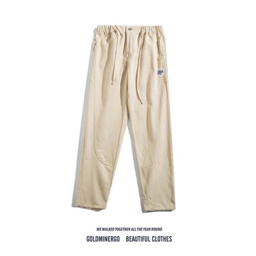 日系大碼工裝褲男潮牌純色痞帥直筒九分褲韓版潮流休閑小腳哈倫褲