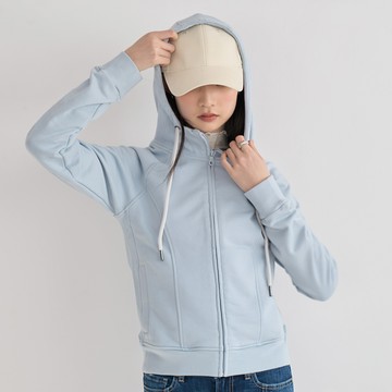 顯瘦修身曲線連帽外套(淺藍)-女