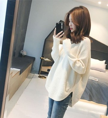 寬鬆純色針織V領毛衣