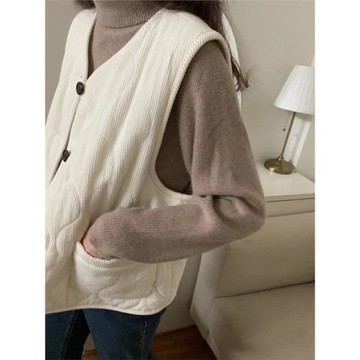 韓版氣質復古燈芯絨馬甲外套女秋冬簡約疊穿外搭加絨加厚背心開衫