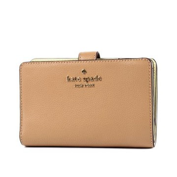 KATE SPADE 鵝卵石紋釦式雙折中夾-棕色