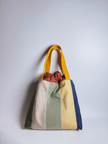 Warauwanko手提五色拼布束口中型包