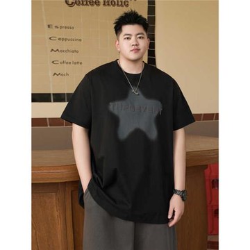 潮牌夏季大碼新款男裝印花胖子寬松加肥加大休閑套頭半袖短袖T恤