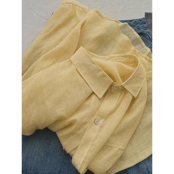 外貿原單女裝專柜撤回淺黃色薄款長袖襯衫女夏季寬松顯瘦防曬外套