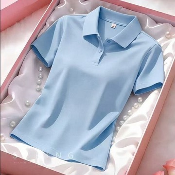 時尚POLO衫 T恤女 上衣 休閒上衣 短袖衫 POLO衫女士夏季新款黑色顯瘦T恤時尚短袖女