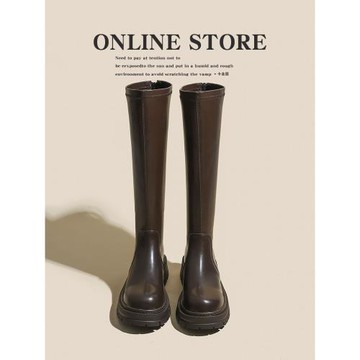 卡洛圖真皮高筒騎士靴女秋冬新款顯瘦厚底百搭加絨內增高長筒靴子