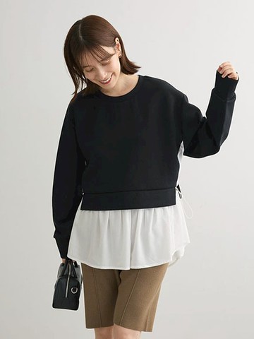 拼接剪裁兩側抽繩圓領設計上衣(6A44L1G0100) - Green Parks