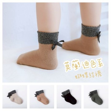 現貨莫蘭迪色系亮絲蝴蝶結1-8歲兒童棉質短襪