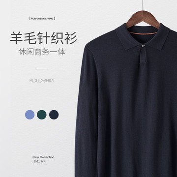 2021新款翻領長袖POLO衫男士高端潮流時尚百搭羊毛商務休閑針織衫