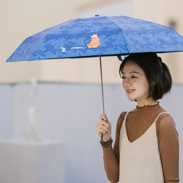 rento  MINI不鏽鋼黑膠晴雨傘-仰望星空 (深藍)