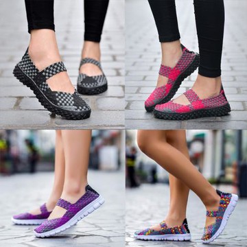 圓頭中老年人手工編織鞋淺口懶人布鞋輕便軟底媽媽鞋涼鞋廣場舞鞋