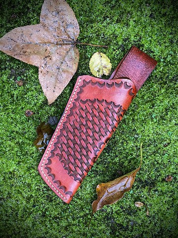 【訂製款】編織壓紋油染紅手工皮鞘(松田菊男MINI SURVIDOL專用)