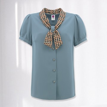 ILEY伊蕾 復古絲巾襯衫雪紡上衣(藍色；M-XL)1232011185